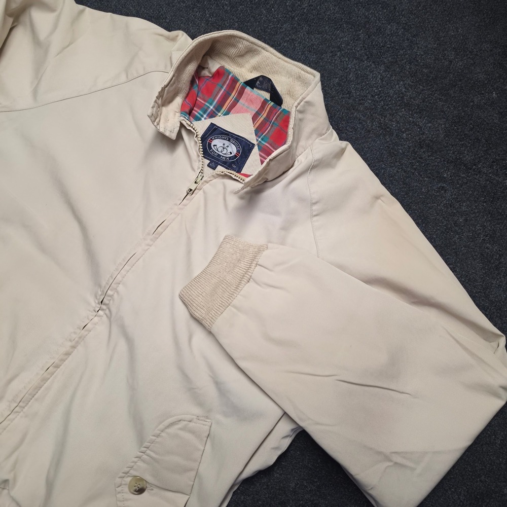 Knights Bridge Mens Harrington Jacket Tan Beige Plaid Lined Windbreaker Large